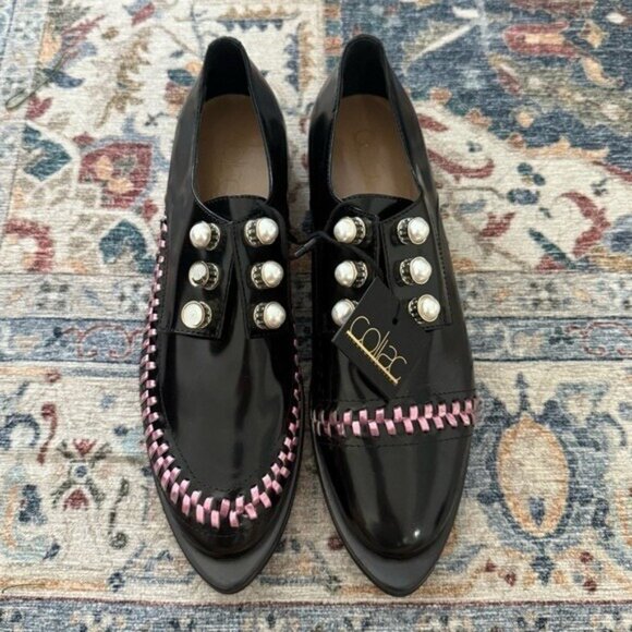 Coliac Women's Pearl Black Loafers Pink Braided Slip On Shoe Size 41 US 10 Read - Picture 1 of 9